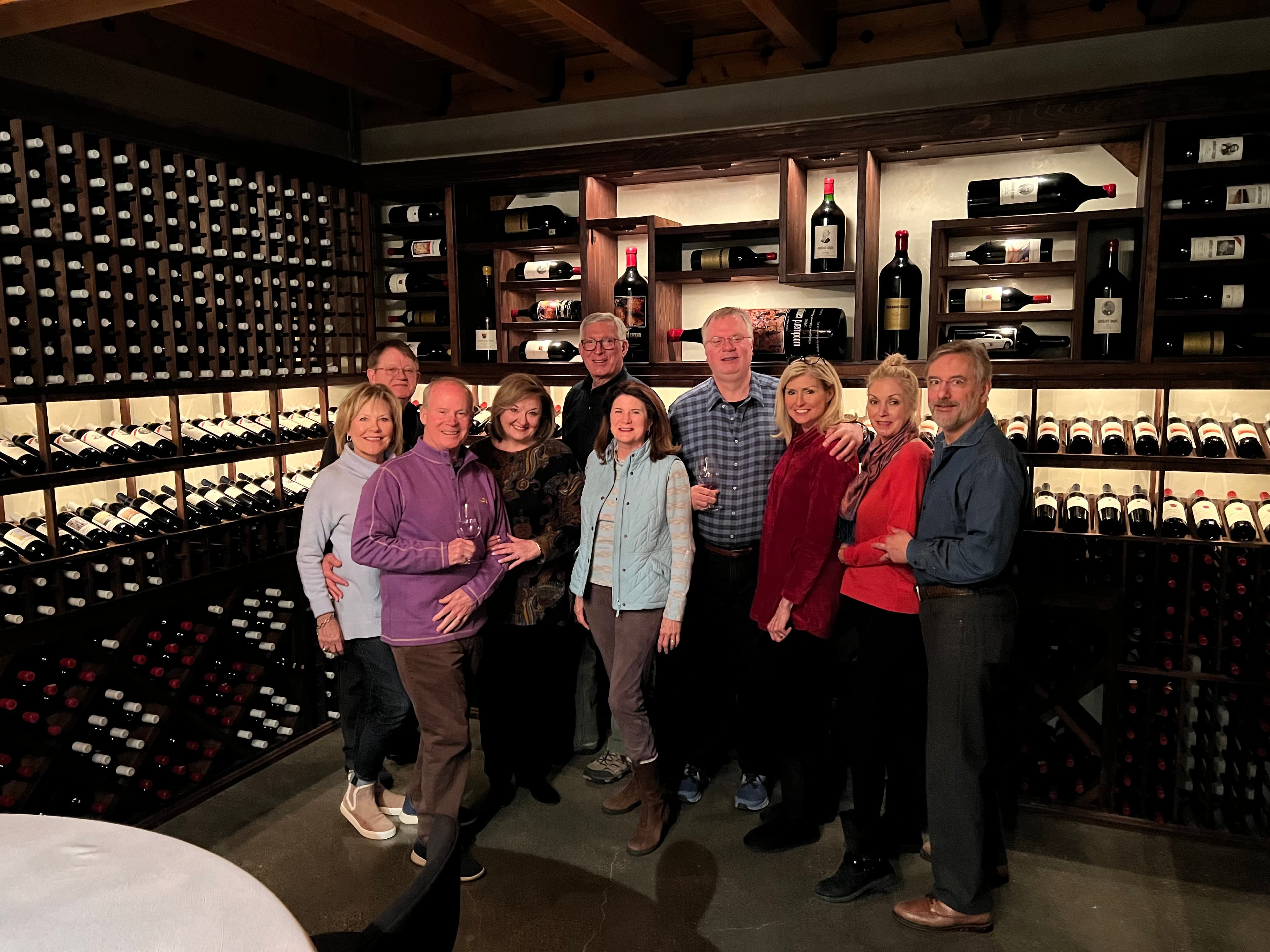 A private group in a winery's wine library at the end of a cellar walk